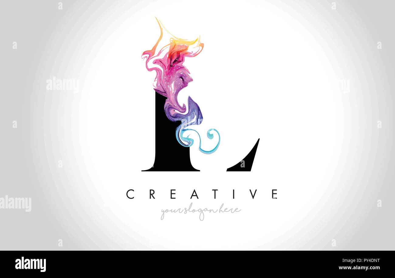 L lebendige kreative Leter Logo Design mit bunten Rauch Tinte fließt Vector Illustration. Stock Vektor