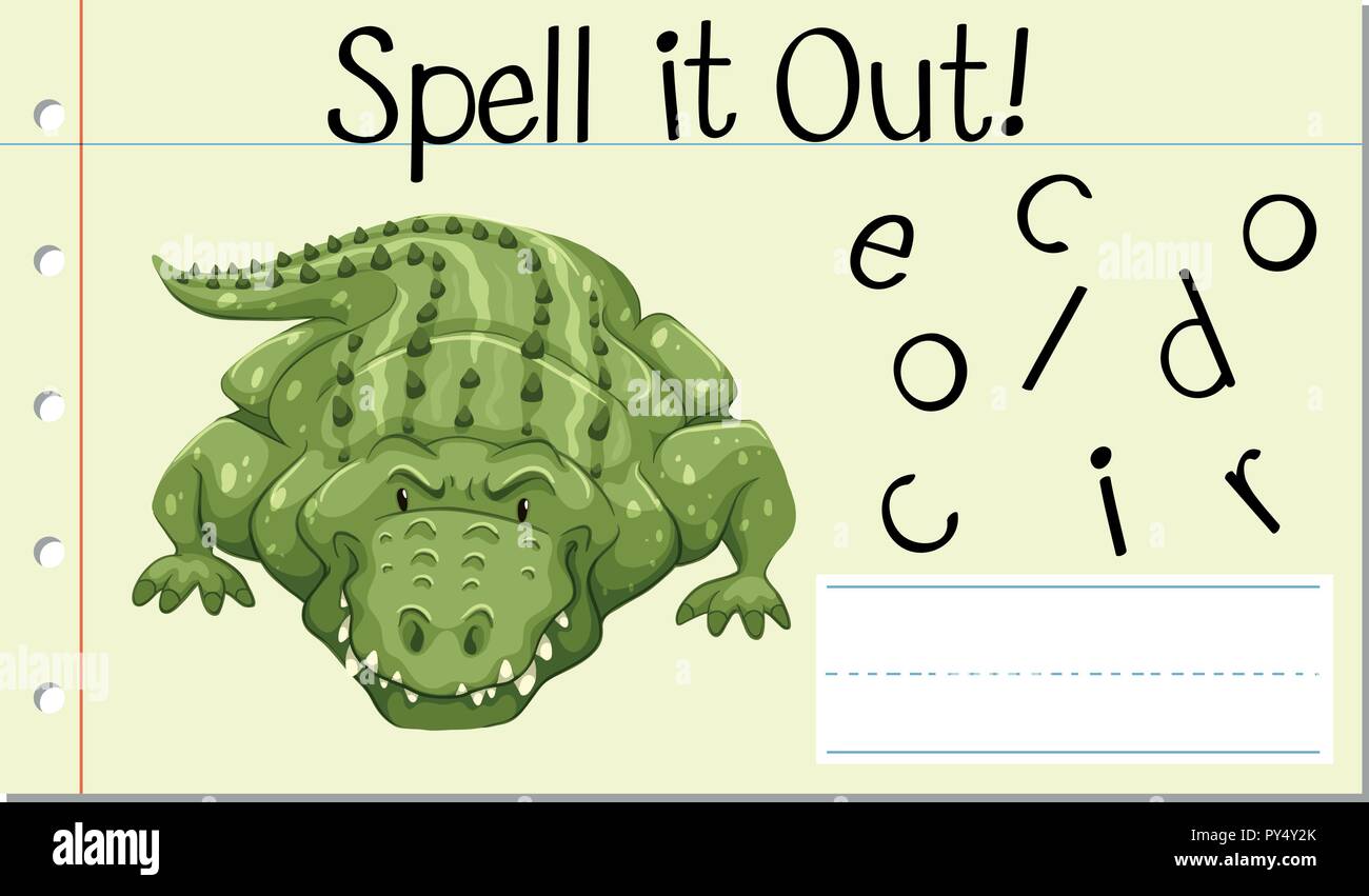 Buchstabiere englische Wort krokodil Abbildung Stock Vektor