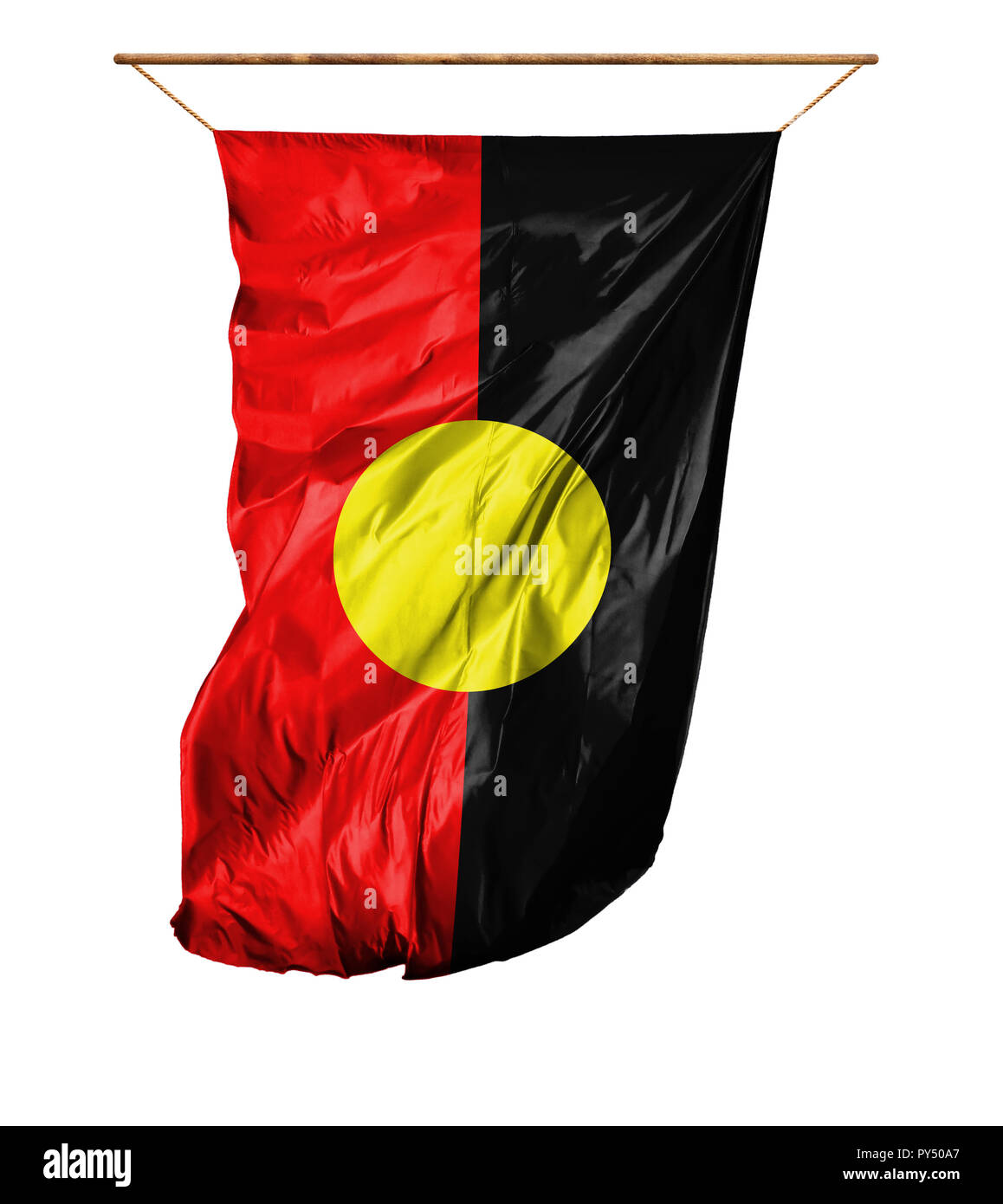 Flagge der Aborigines. Vertical flag. auf einem weißen Hintergrund. Stockfoto