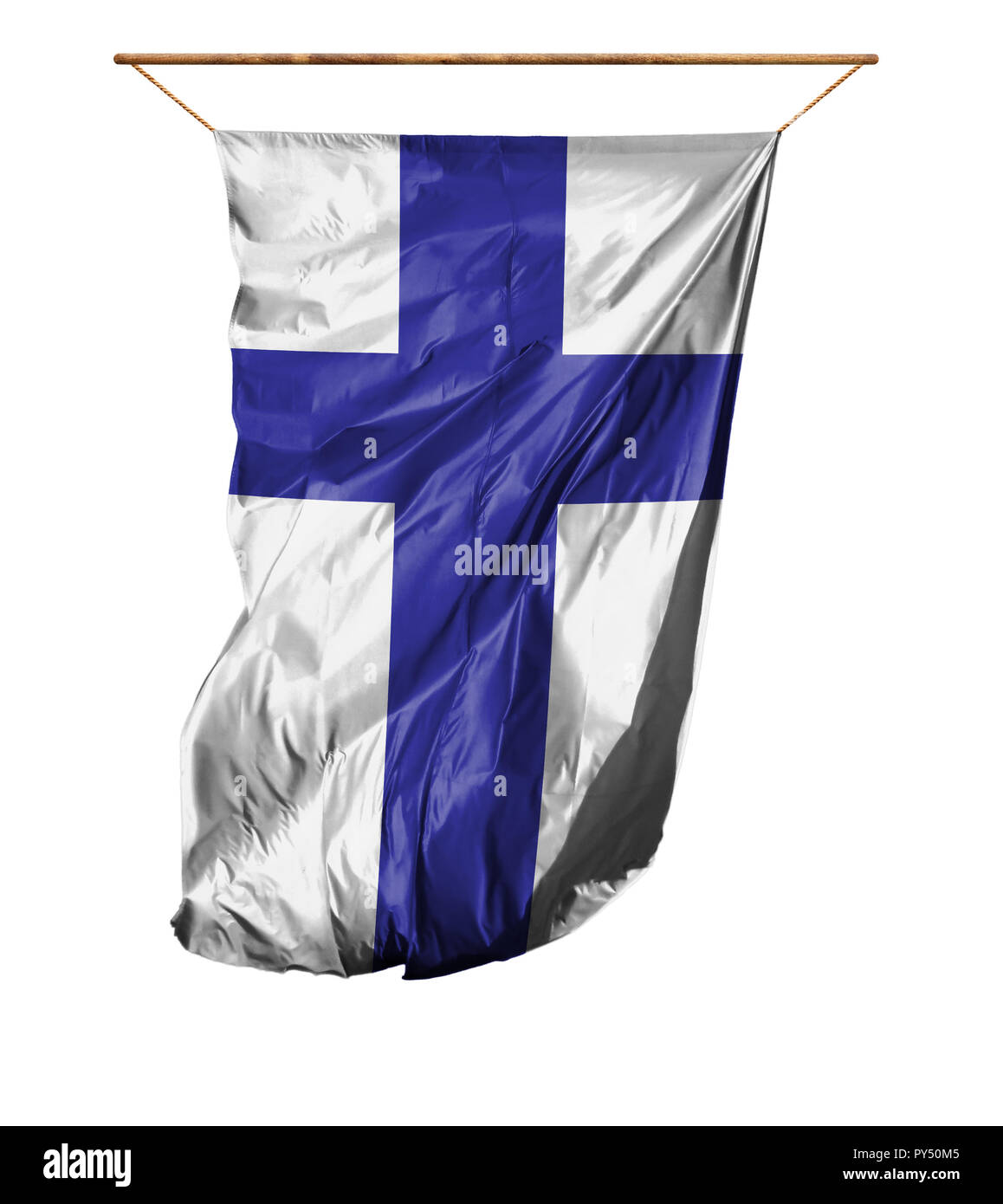 Flagge Finnland. Vertical flag. auf einem weißen Hintergrund. Stockfoto