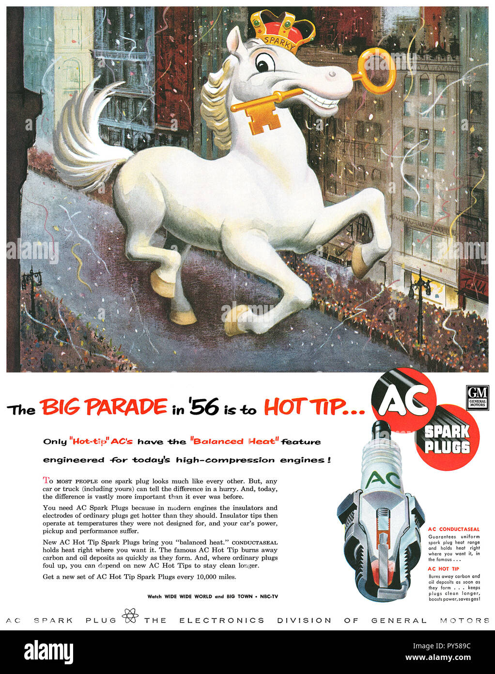 1956 US-Werbung für AC-Zündkerzen. Stockfoto