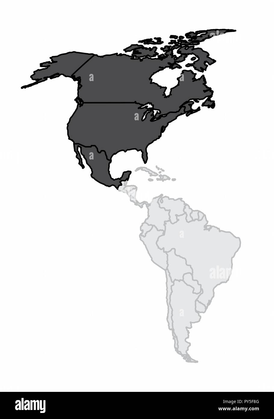 Eine Karte des amerikanischen Kontinents mit dem Nordamerika hervorgehoben Stock Vektor