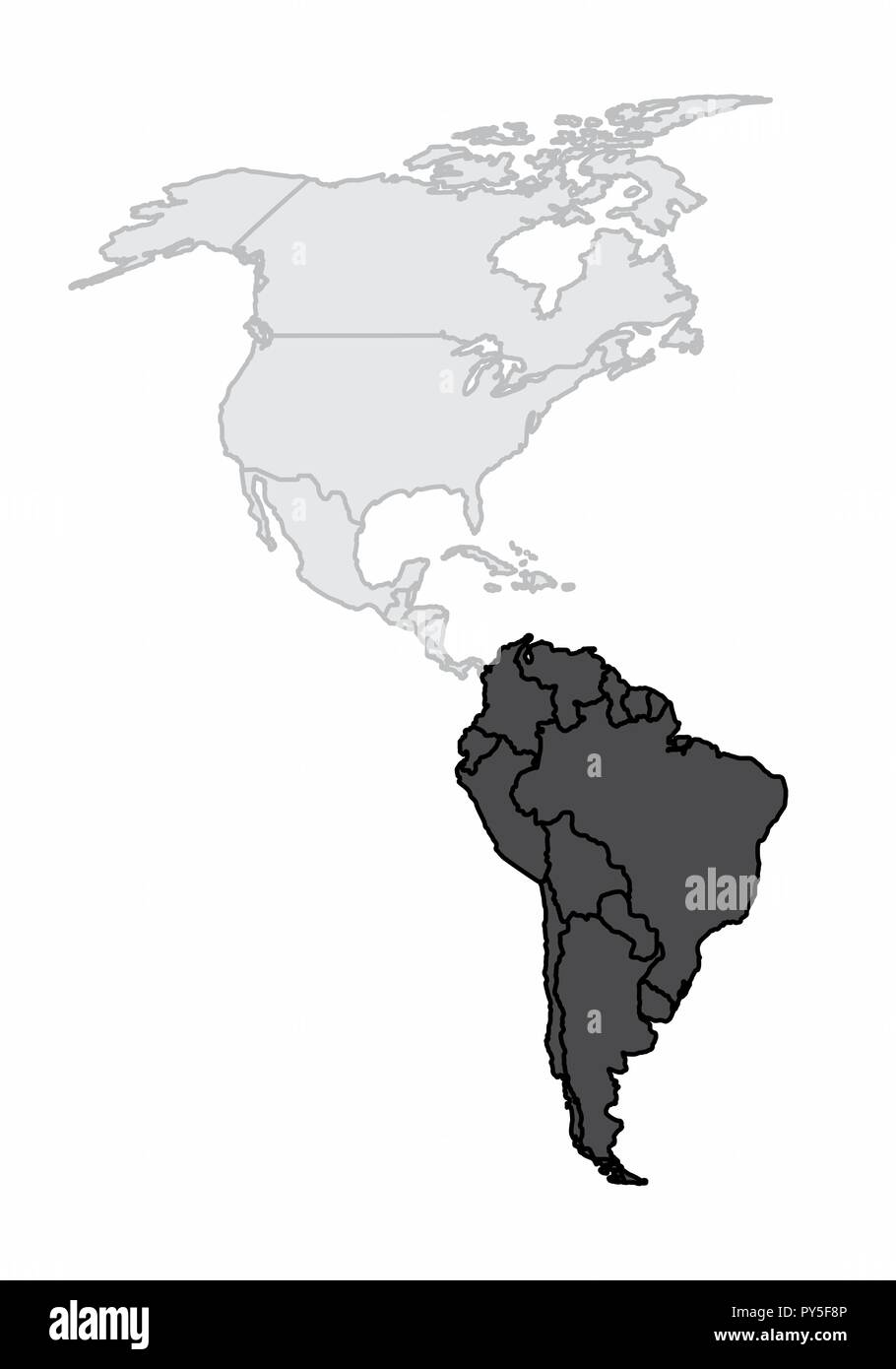 Eine Karte der amerikanische Kontinent mit dem Südamerika hervorgehoben Stock Vektor