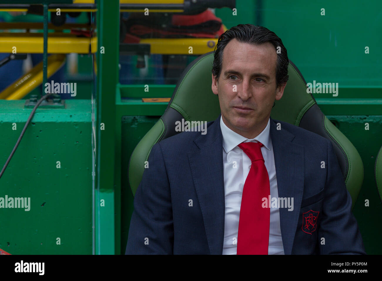 Lissabon, Portugal. Oktober 25, 2018. Lissabon, Portugal. Arsenals Trainer aus Spanien Unai Emery während des Spiel der UEFA Europa League, Gruppe E, Sporting CP vs FC Arsenal Credit: Alexandre Sousa/Alamy leben Nachrichten Stockfoto