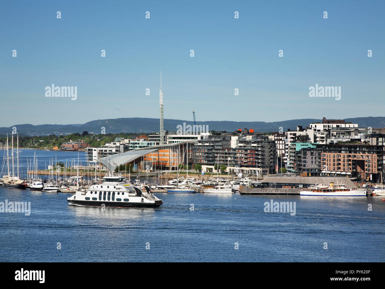 Pipervika Bucht und Viertel Aker Brygge in Oslo. Norwegen Stockfoto