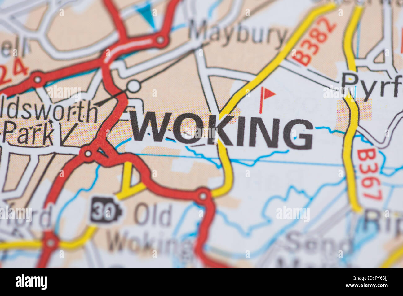 Woking Lage Stadtplan. Großbritannien Karte. Stockfoto