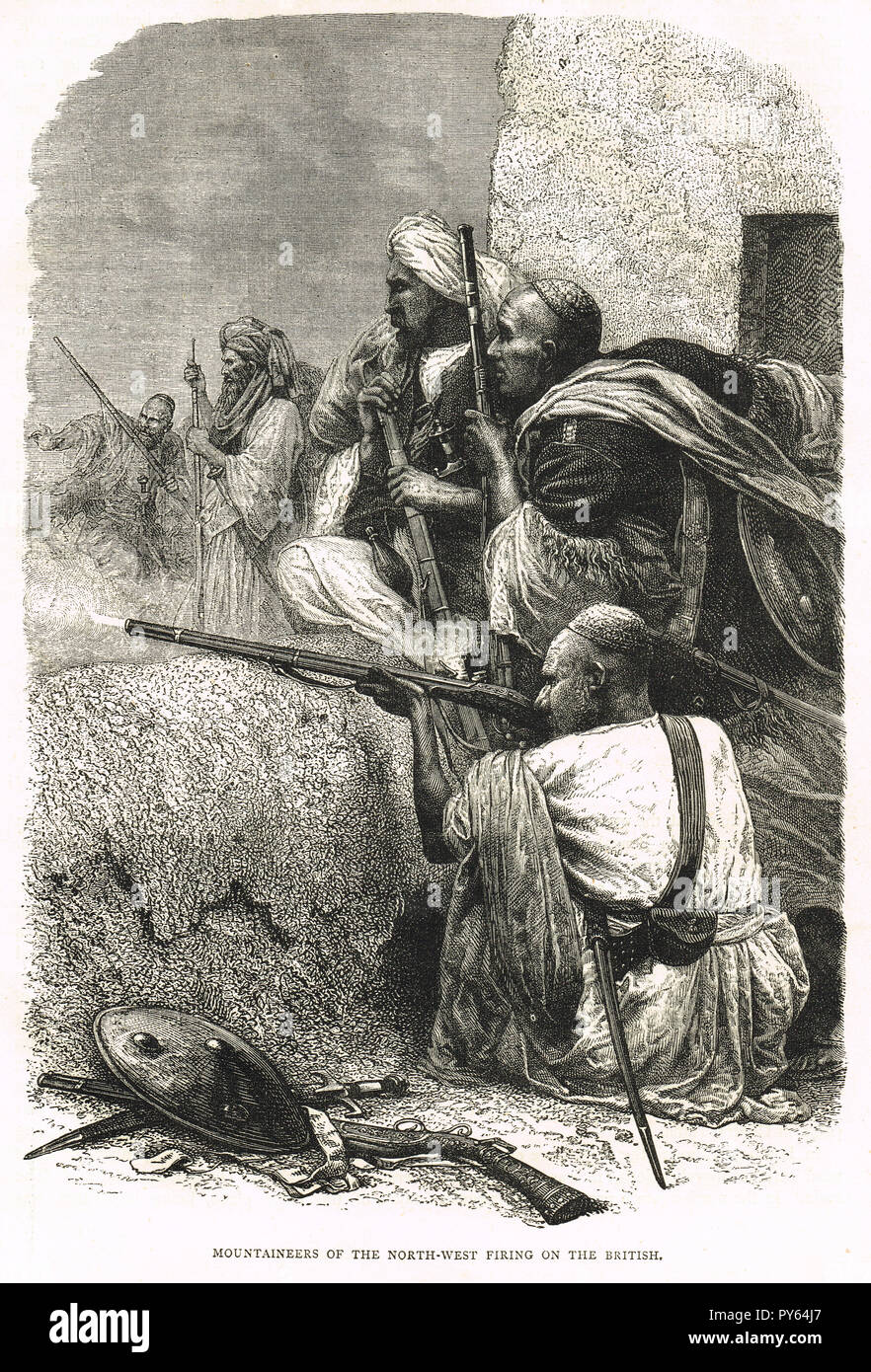 Bergsteiger des North West, Schießen auf die Briten, die während der indischen Aufstand von 1857 Stockfoto