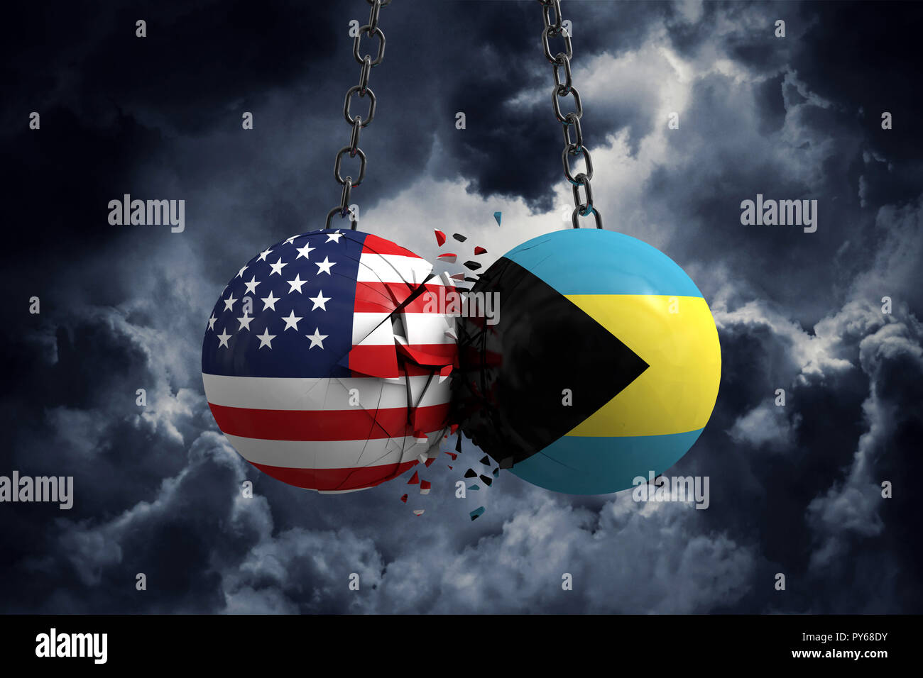 Beziehung Konflikt zwischen der USA und der Bahamas. Handelsabkommen Konzept. 3D-Rendering Stockfoto