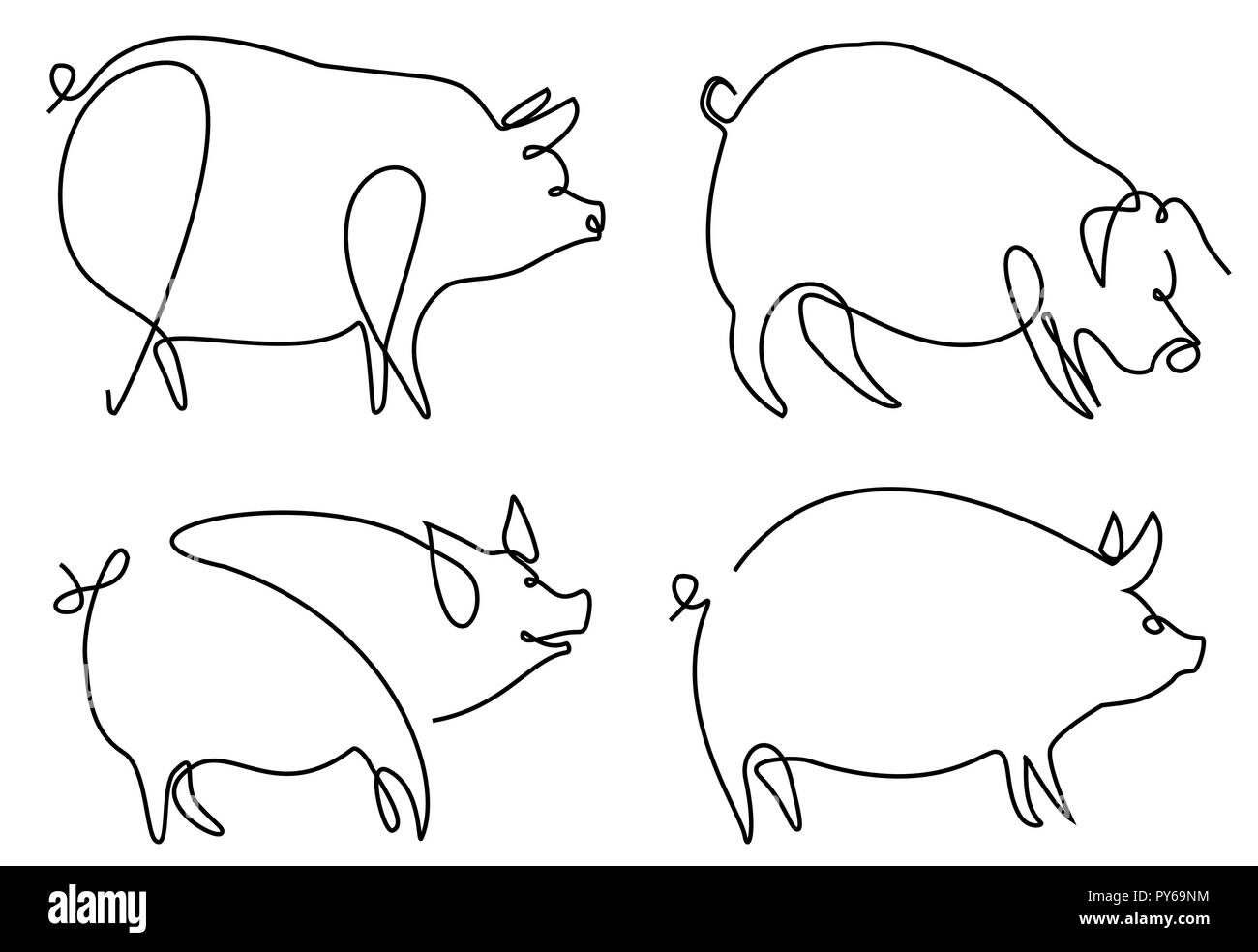 Schwein eine Linie zeichnen Stock Vektor
