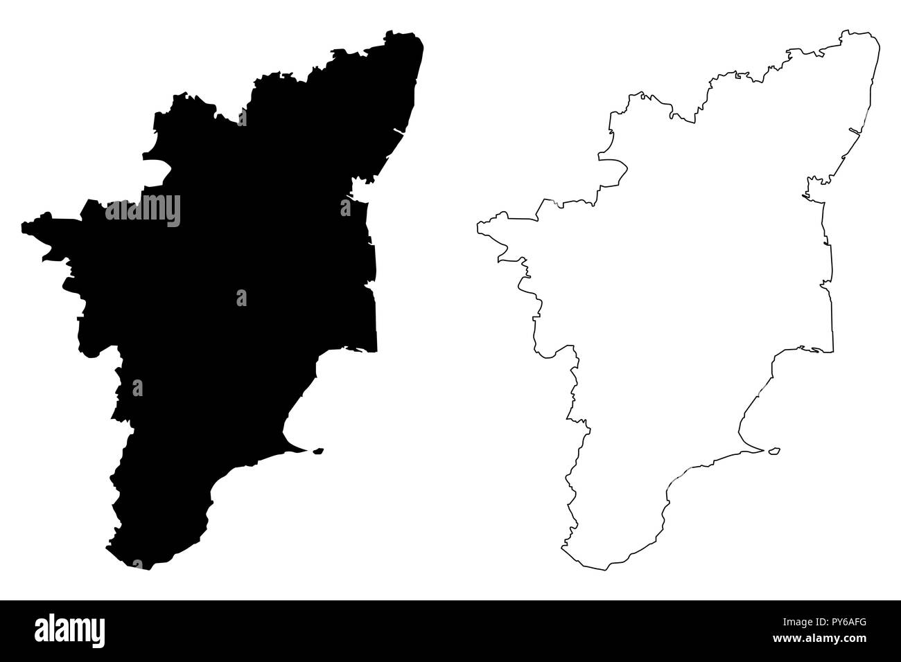 Tamil Nadu (Mitgliedstaaten und Union gebieten von Indien, Föderierte Staaten, Republik Indien) Karte Vektor-illustration, kritzeln Skizze Tamil Nadu (Madras St Stock Vektor