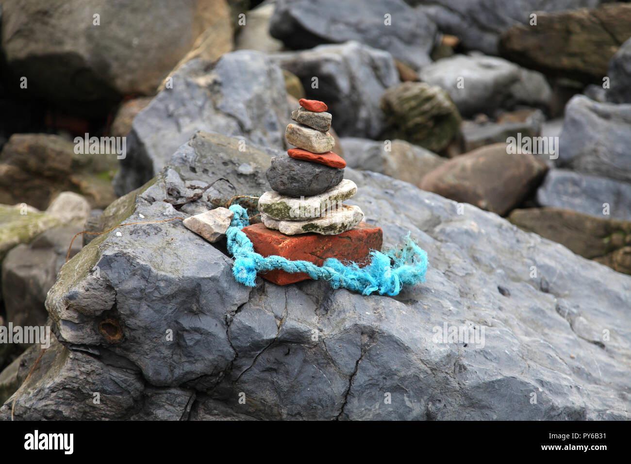 Howdiement Sand, Kiesel statue Stack, Longhoughton, Northumberland Stockfoto