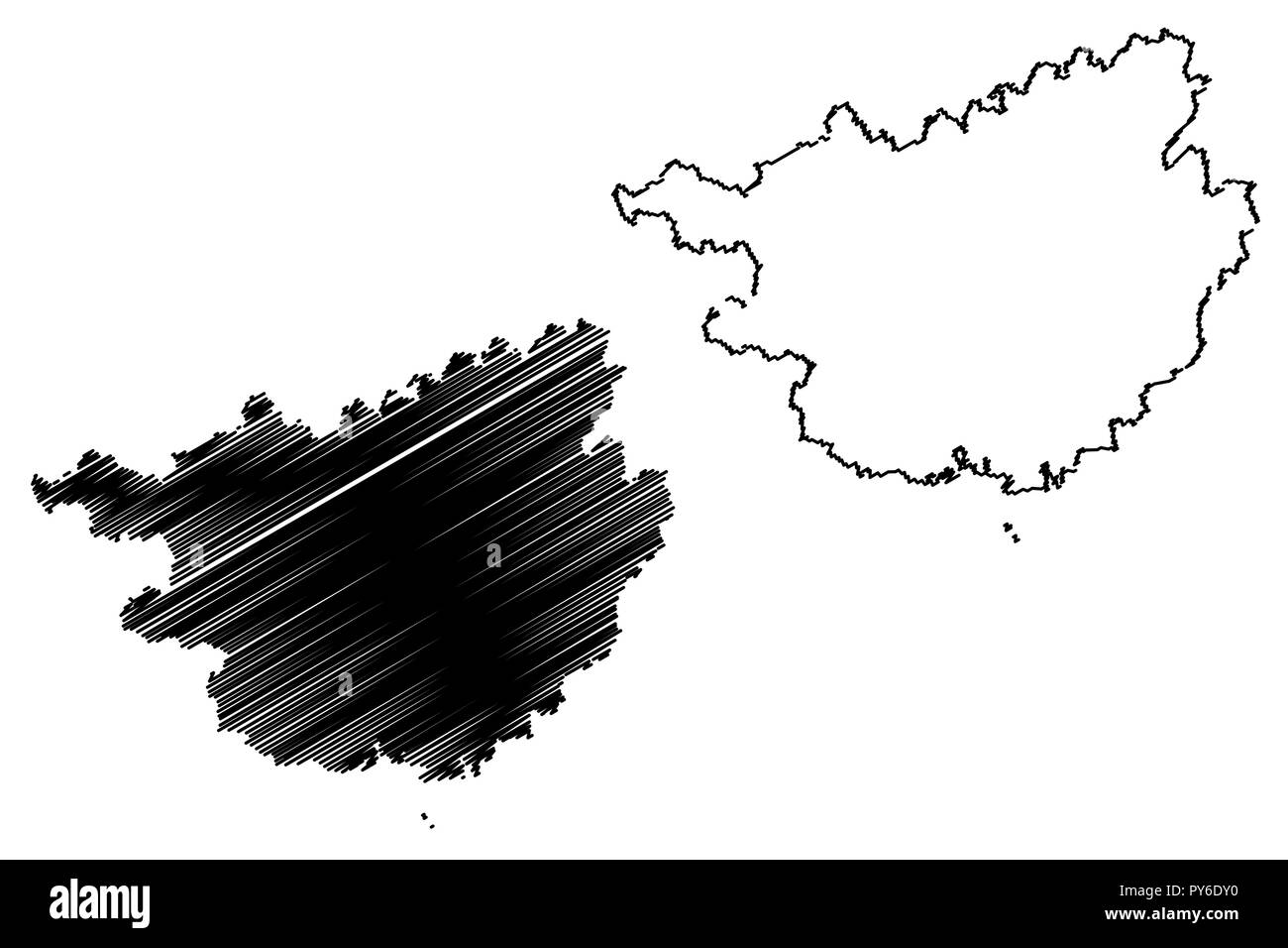 Der Autonomen Region Guangxi Zhuang (administrative divisions von China, China, Volksrepublik China, VR China) Karte Vektor-illustration, kritzeln Skizze Stock Vektor