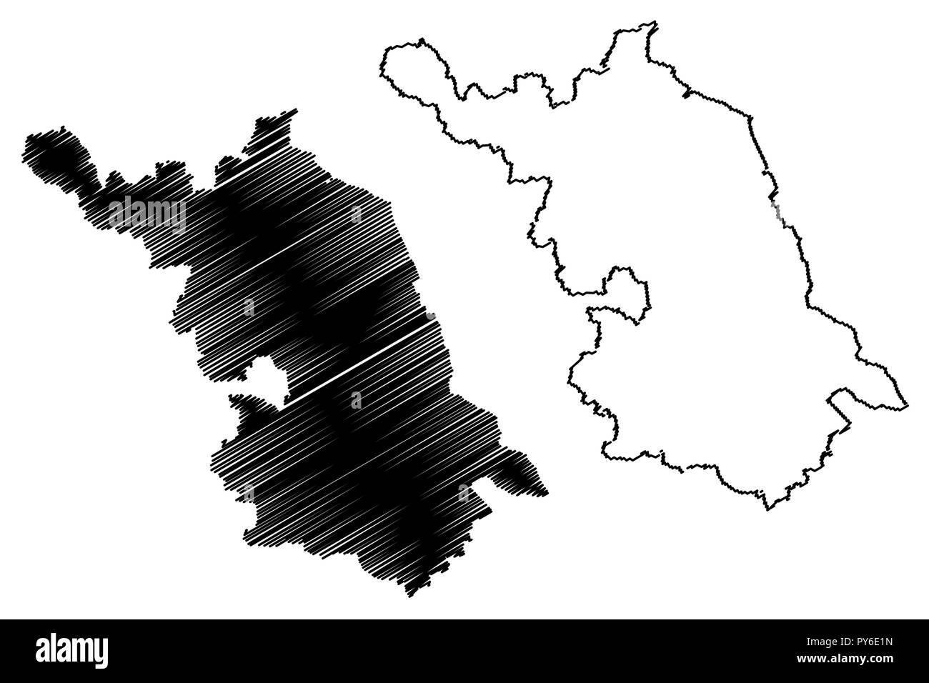 In der Provinz Jiangsu (administrative divisions von China, China, Volksrepublik China, VR China) Karte Vektor-illustration, kritzeln Skizze Kiangsu Karte Stock Vektor