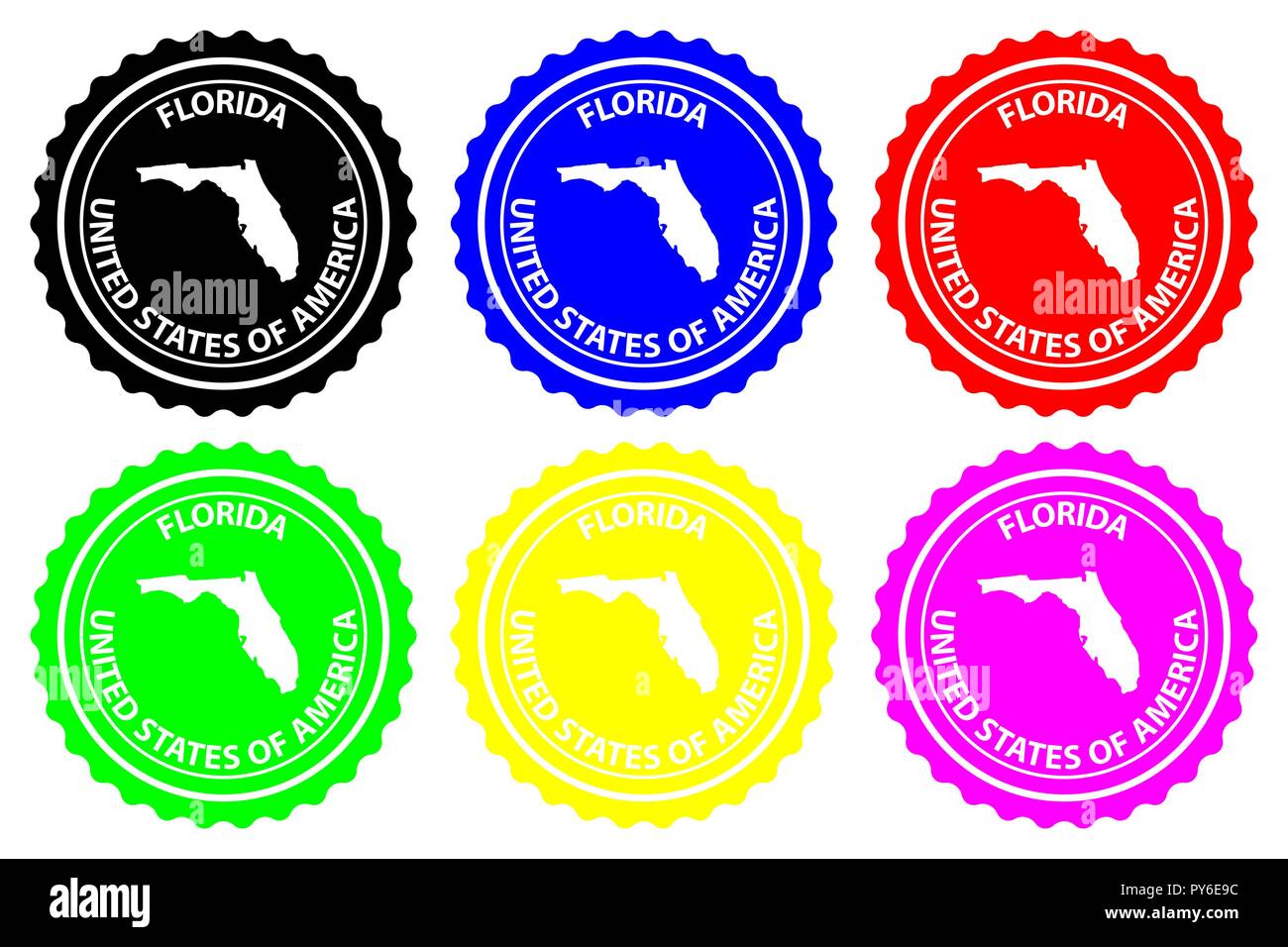 Florida Stempel Vektor Florida Vereinigte Staaten Von Amerika Karte Muster Aufkleber Schwarz Blau Grun Gelb Lila Und Rot Stock Vektorgrafik Alamy