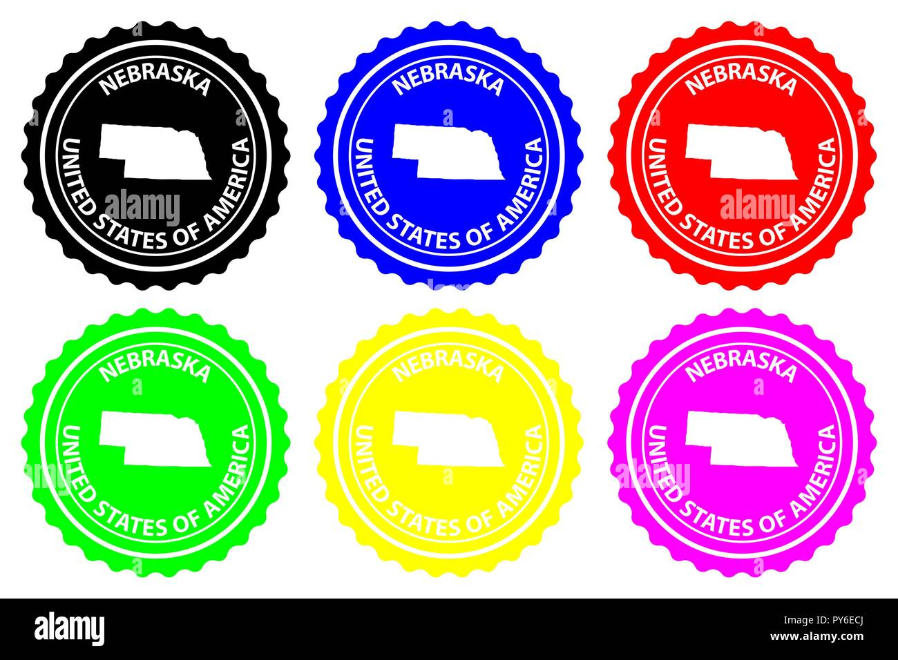 Nebraska Stempel Vektor Nebraska Usa Karte Muster Aufkleber Schwarz Blau Grun Gelb Lila Und Rot Stock Vektorgrafik Alamy