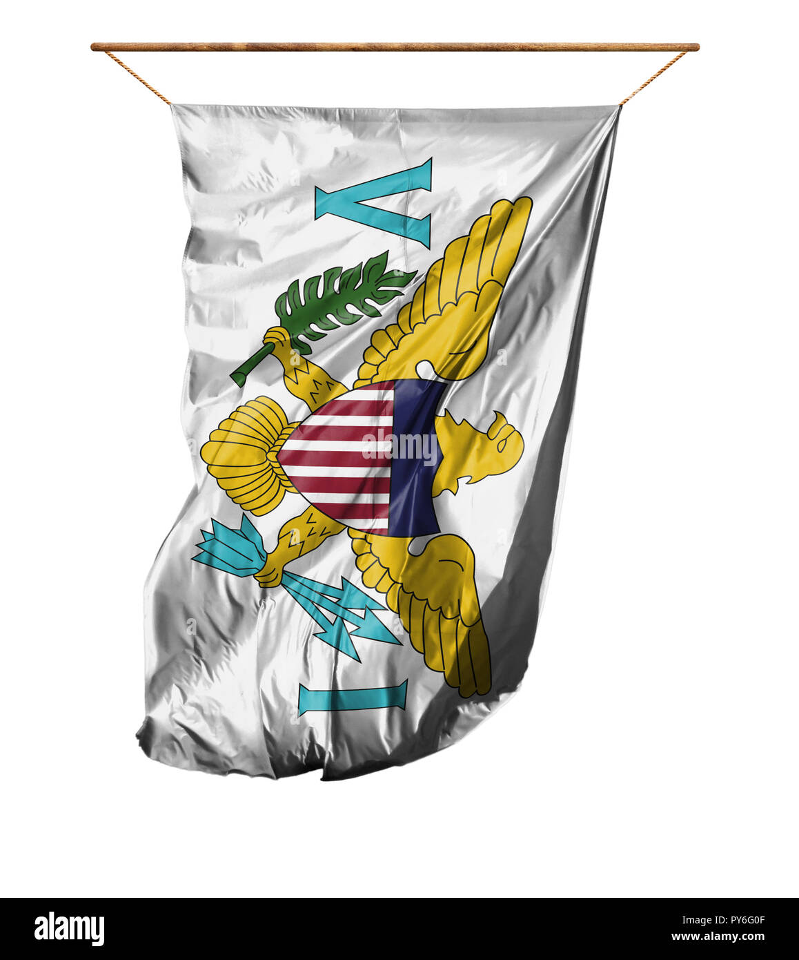 Flagge Virgin Islands der Vereinigten Staaten. Vertical flag. auf einem weißen Hintergrund. Stockfoto