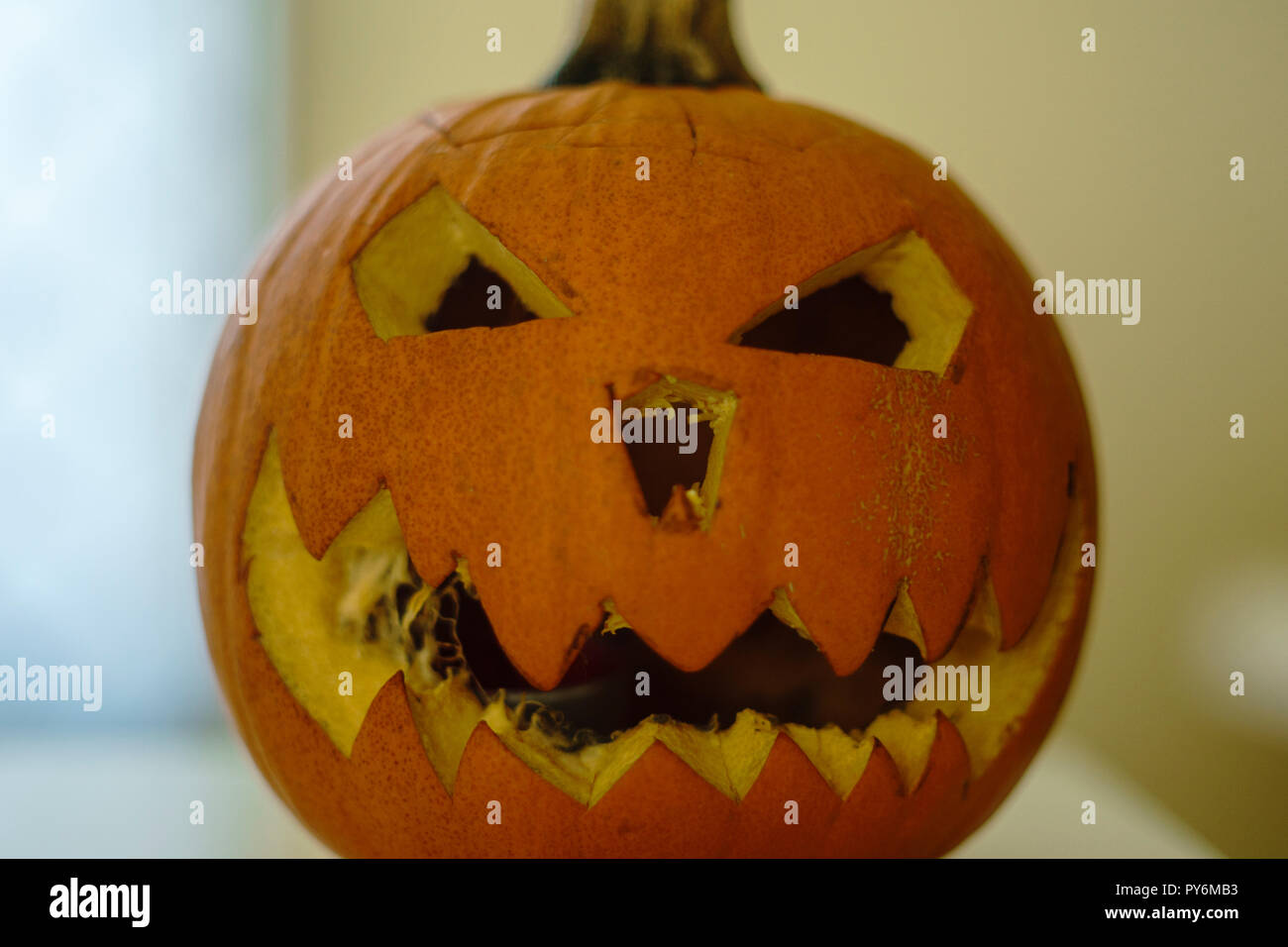 Close-up Halloween geschnitzten Kürbis Stockfoto