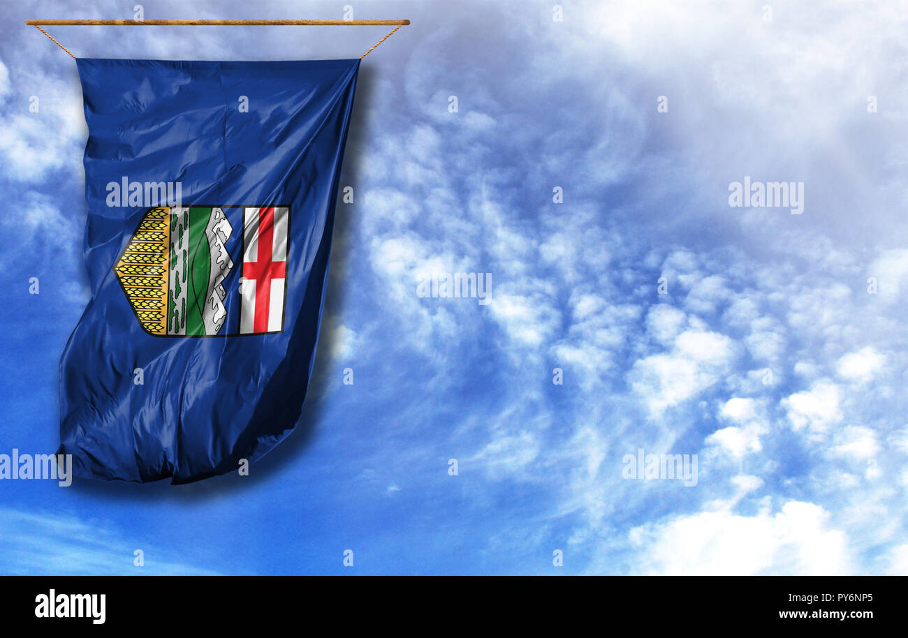 Flagge von Alberta. Vertical flag, gegen den blauen Himmel mit Platz für Ihren Text Stockfoto