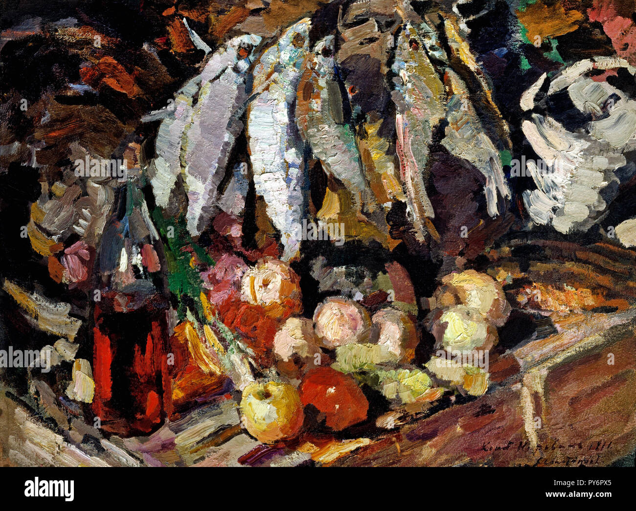 Konstantin Korovin, Fisch, Wein, Obst, 1916 Öl auf Leinwand, Tretjakow-Galerie, Moskau, Russland. Stockfoto