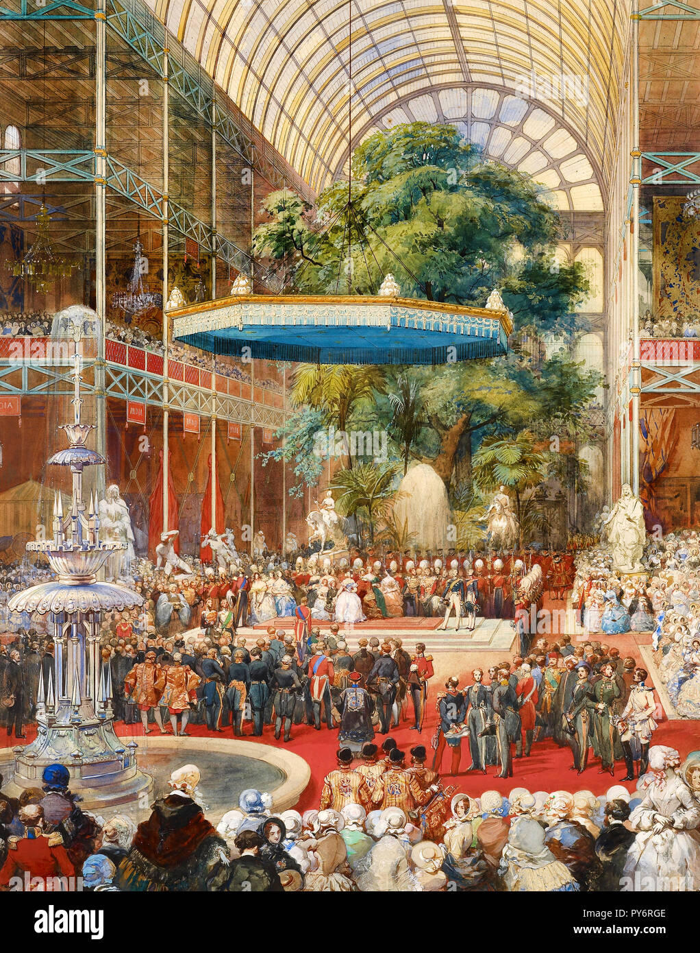 Eugene Louis Lami, Eröffnung der großen Ausstellung, 1. Mai 1851, 1851 Bleistift, Feder und Tusche, Aquarell, Royal Collection des Vereinigten Königreichs. Stockfoto