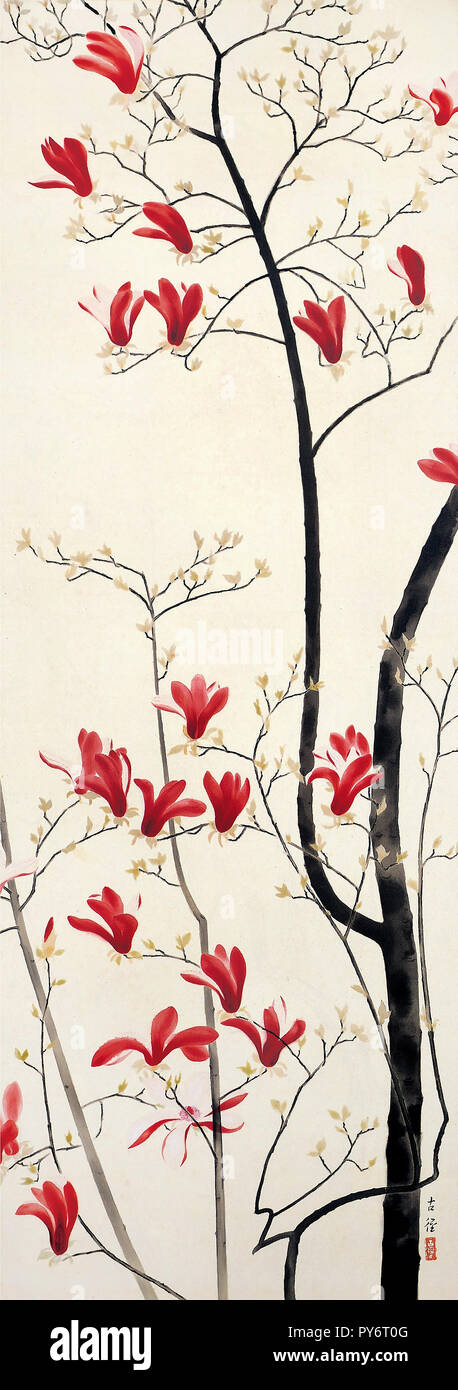 Kokei Kobayashi Magnolienbaum 1919 Farbe auf Seide, Adachi Museum der Kunst, Yasugi, Japan. Stockfoto
