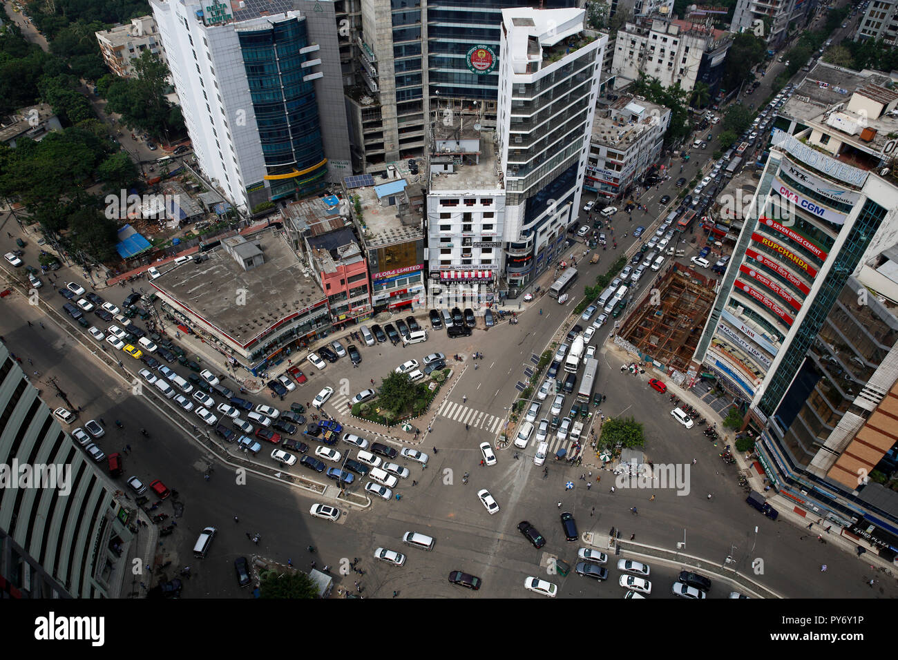 Luftaufnahme von Gulshan-2 Kreis in Dhaka, Bangladesh. Stockfoto