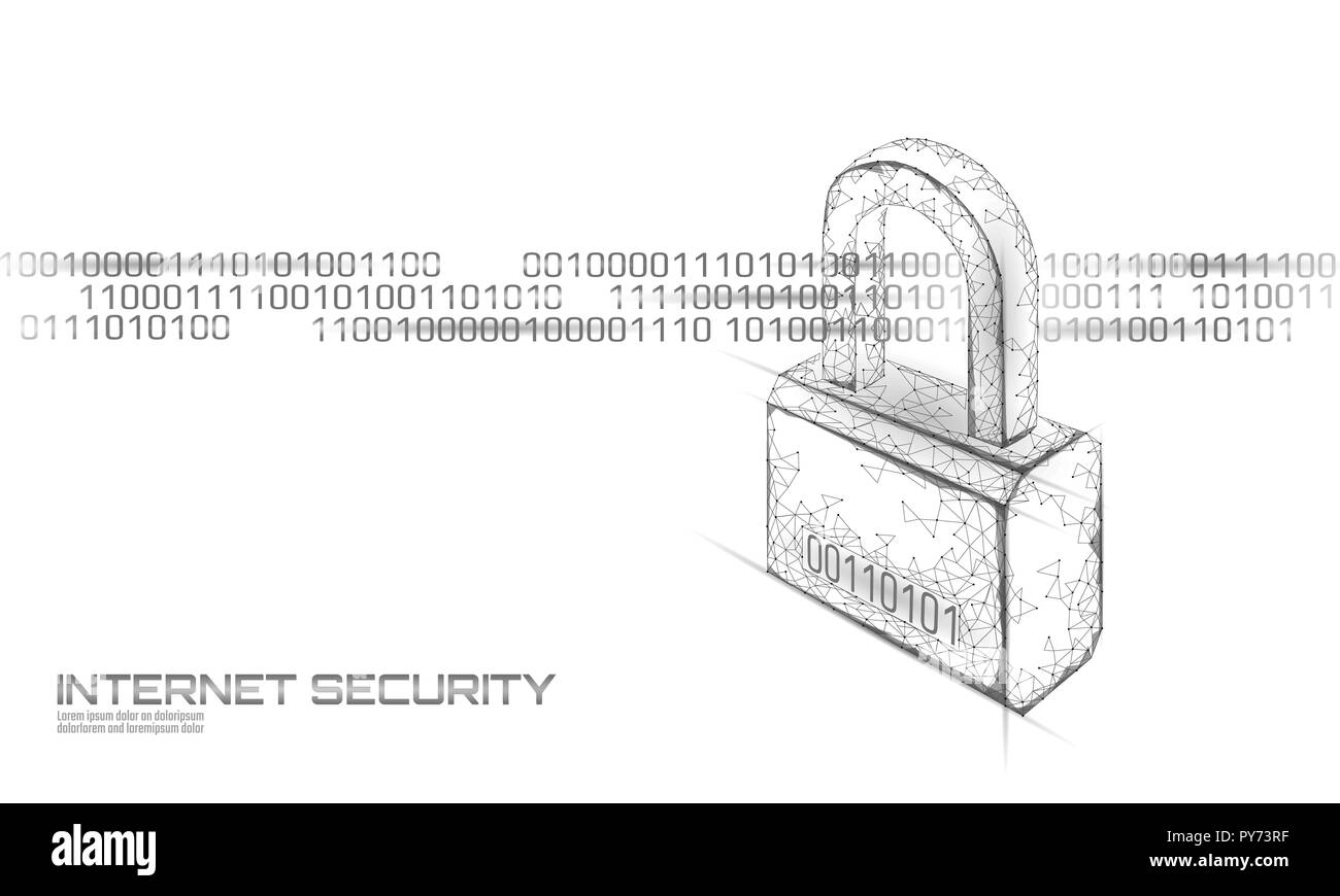 Cyber sicherheits Vorhängeschloss auf Daten Masse. Internet Security Lock Informationen Datenschutz Low Poly polygonalen Zukunft Innovation Technology Network Business Konzept Vector Illustration Stock Vektor