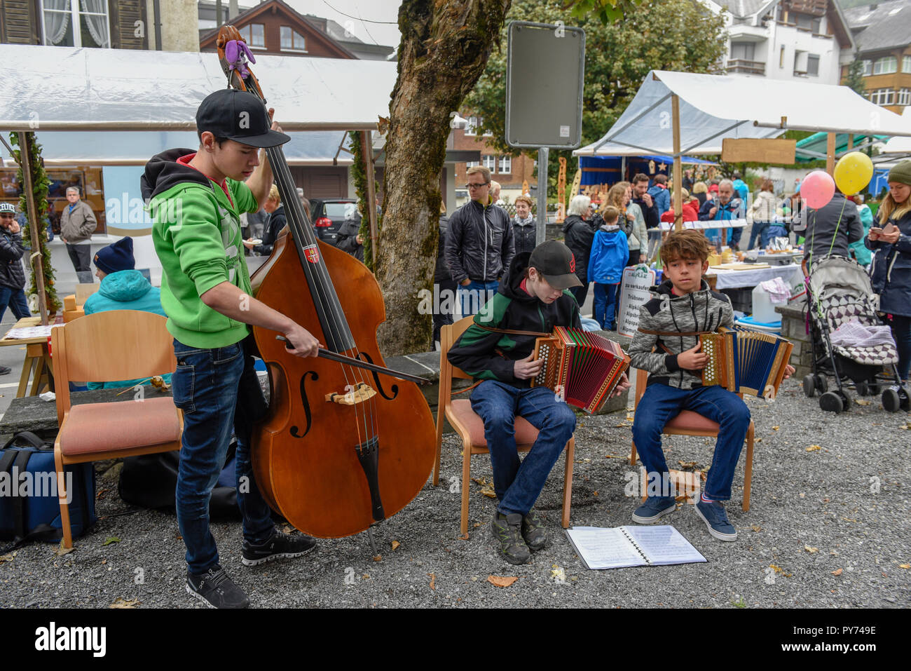 Engelberg, Schweiz - 29 September 2018: Traditionelle Musik Gruppe in Engelberg in den Schweizer Alpen Stockfoto