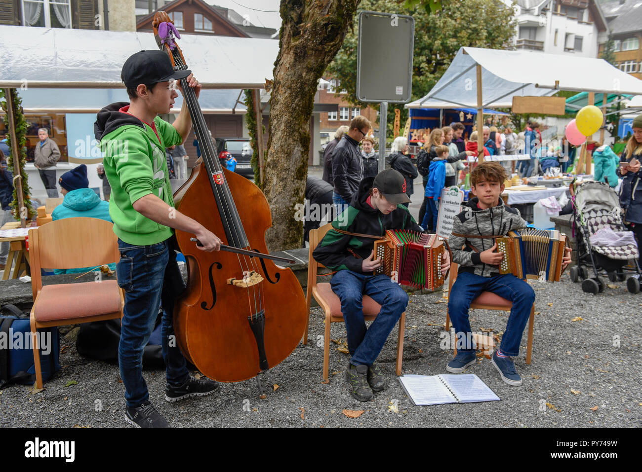 Engelberg, Schweiz - 29 September 2018: Traditionelle Musik Gruppe in Engelberg in den Schweizer Alpen Stockfoto