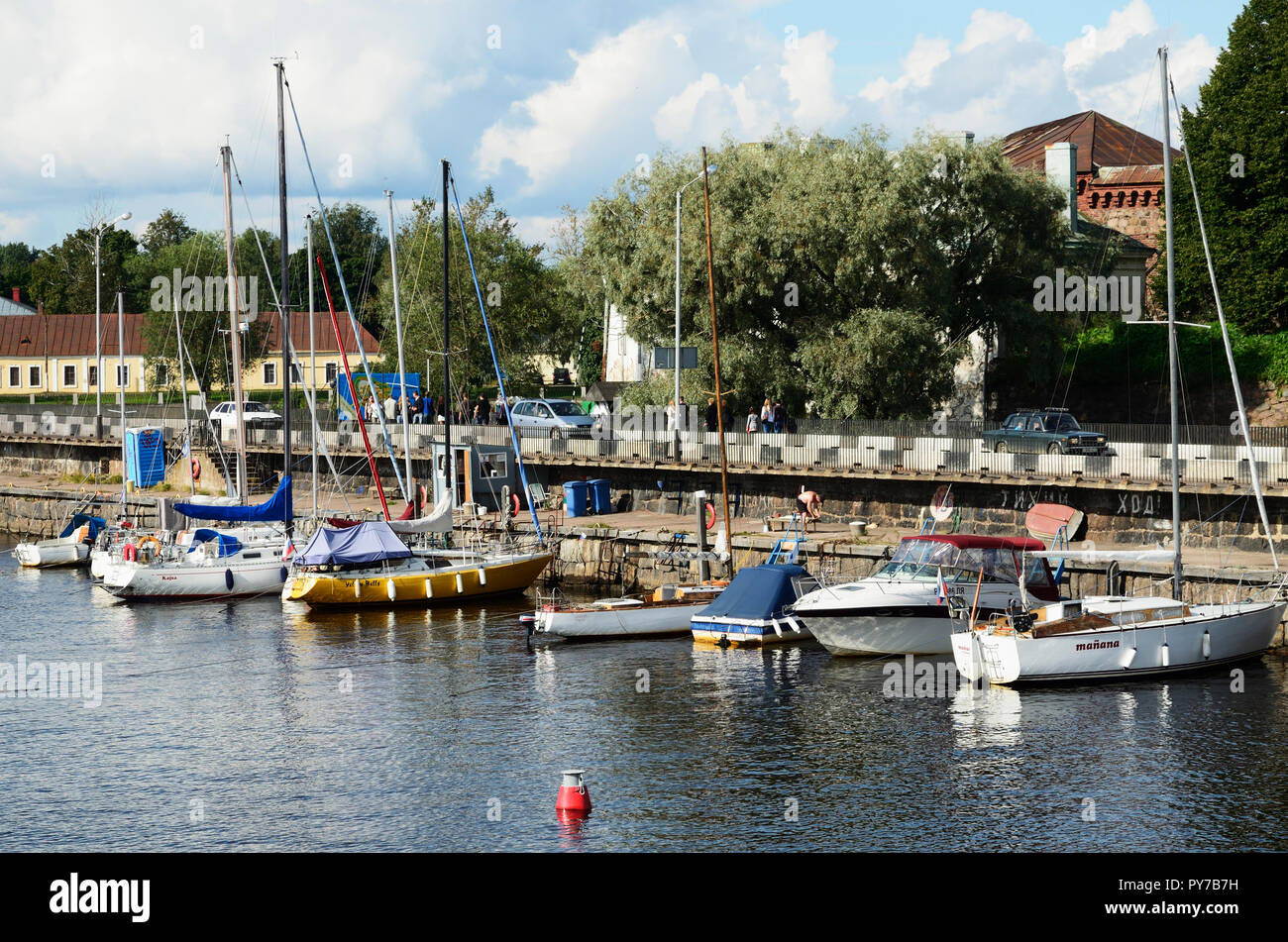 Jachthafen der Stadt. Wyborg, Vyborgsky Bezirk, Leningrad Oblast, Russland, Russische Föderation Stockfoto