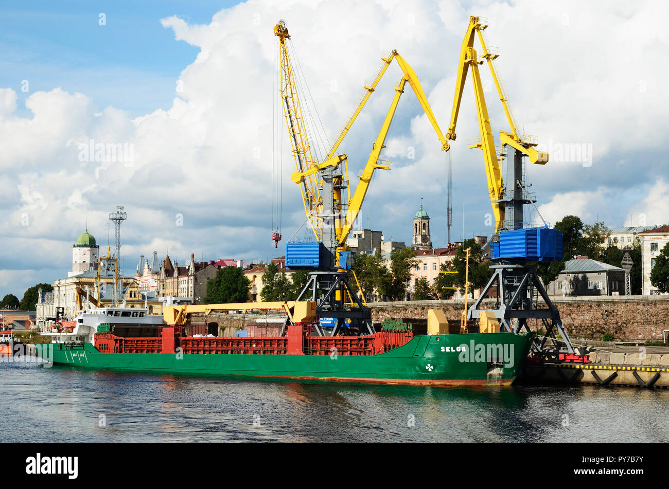 Der industrielle Hafen Wyborg, Vyborgsky Bezirk, Leningrad Oblast, Russland, Russische Föderation Stockfoto