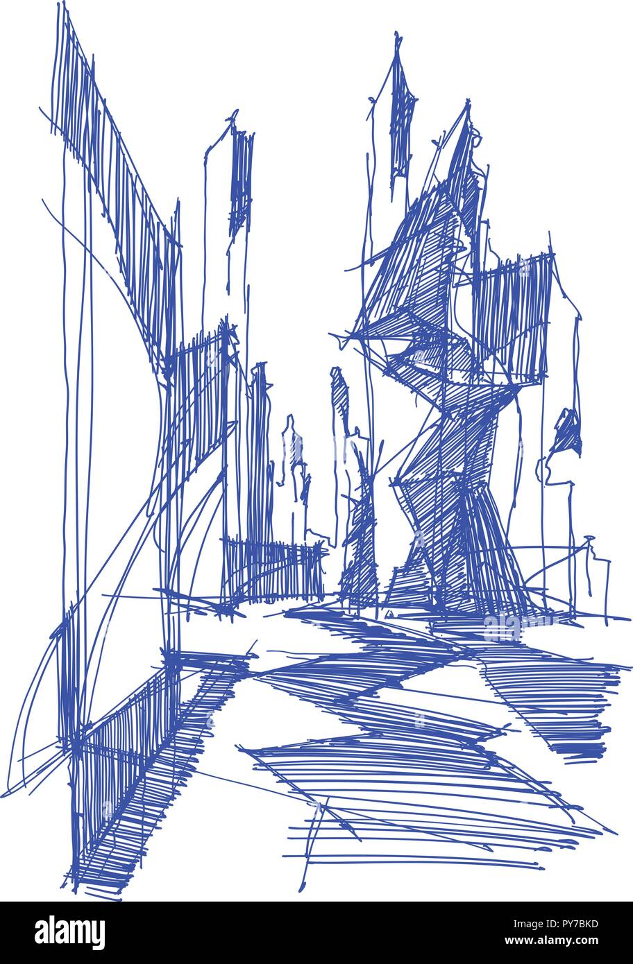 Hand gezeichnet architektonische Skizze eines modernen abstrakten Architektur Stock Vektor