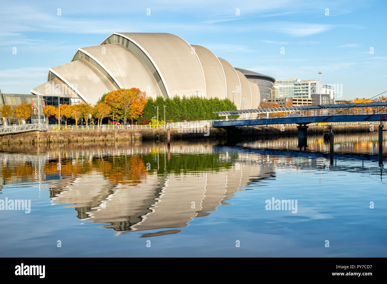 SECC und Glocken, Brücke, Fluss Clyde, Glasgow, Schottland, Großbritannien Stockfoto