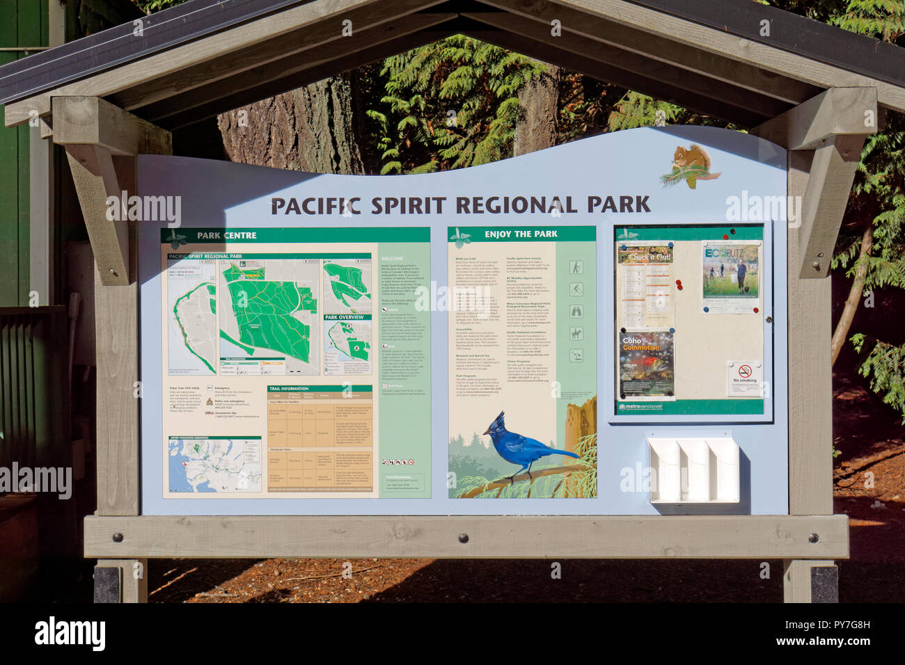 Karte von Pacific Spirit Park und Natur an der Informationszentrale des Park, Vancouver, BC, Kanada Stockfoto