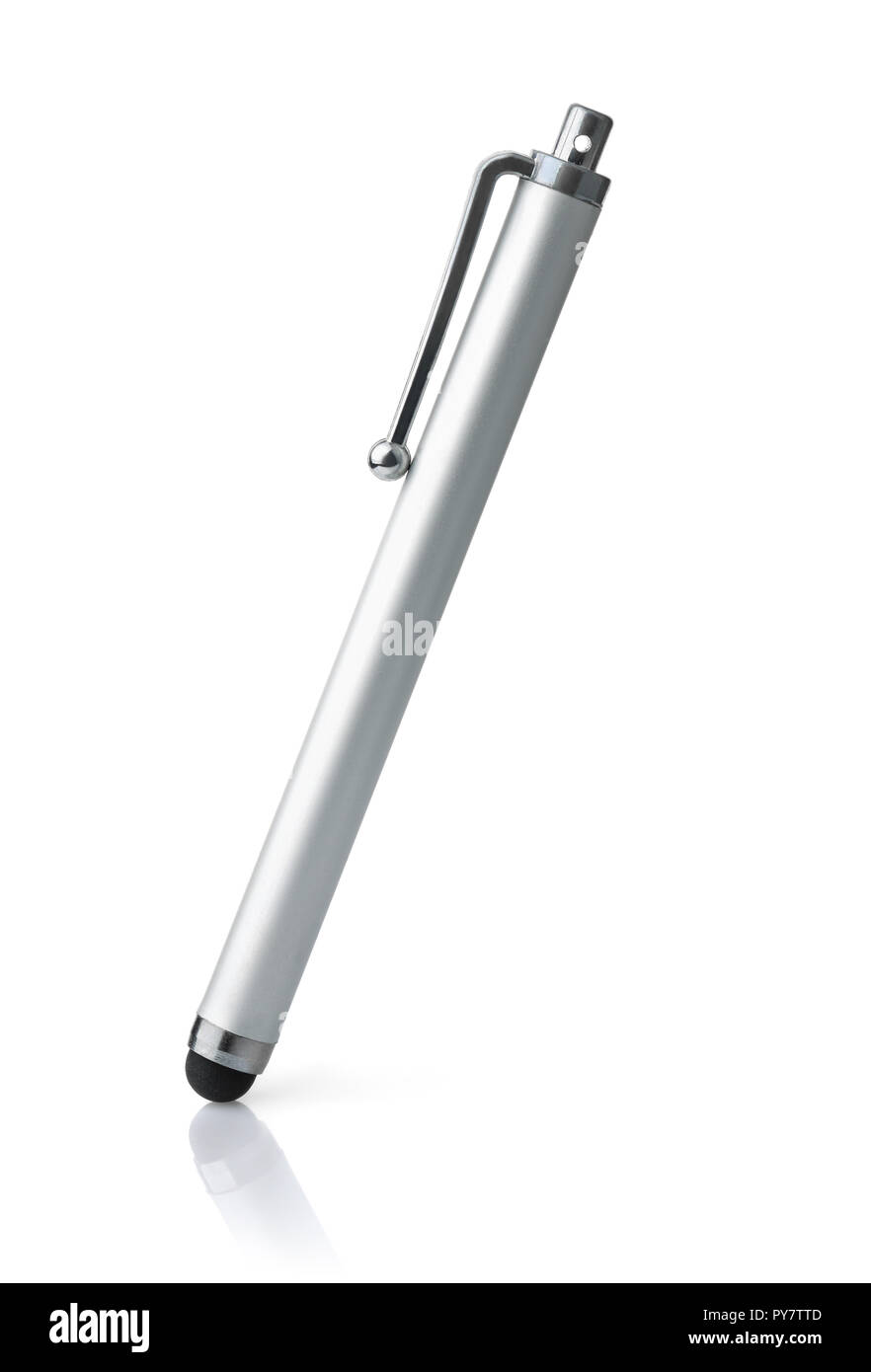 Silber digital Stylus Stift isoliert auf weißem Stockfoto