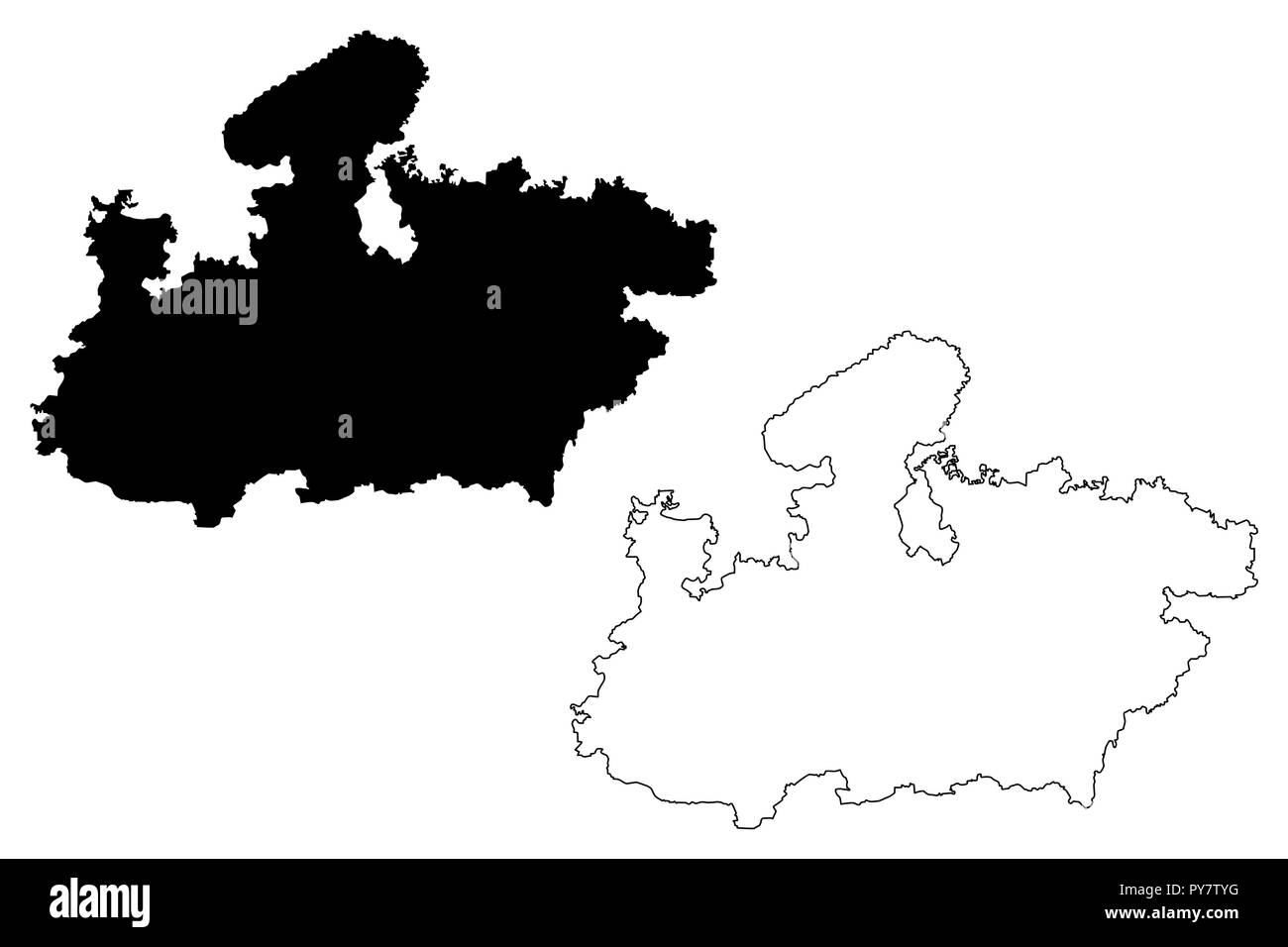 Madhya Pradesh (Mitgliedstaaten und Union gebieten von Indien, Föderierte Staaten, Republik Indien) Karte Vektor-illustration, kritzeln Skizze Madhya Pradesh st Stock Vektor