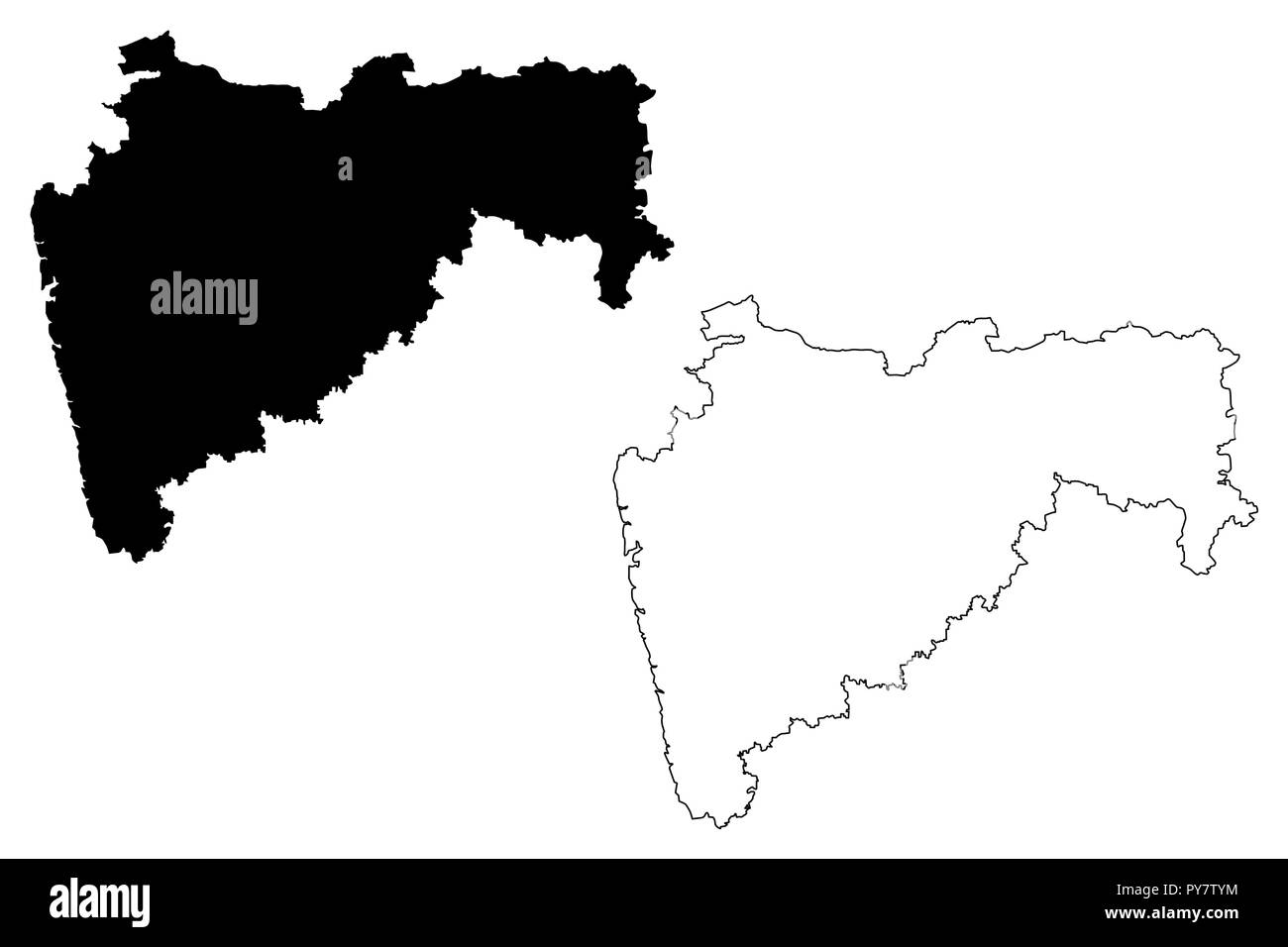 Maharashtra (Mitgliedstaaten und Union gebieten von Indien, Föderierte Staaten, Republik Indien) Karte Vektor-illustration, kritzeln Skizze Maharashtra (MH) sta Stock Vektor