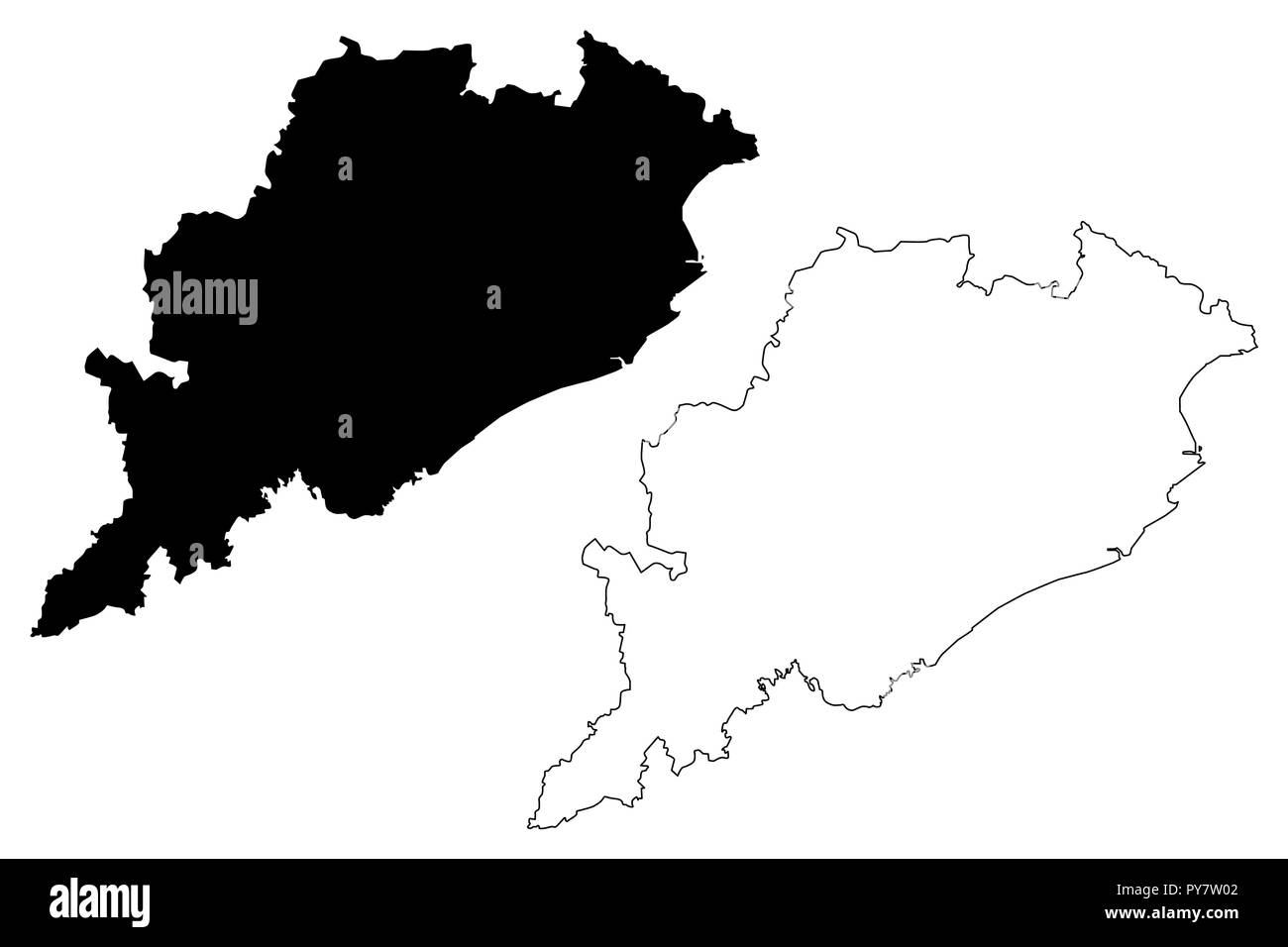 Odisha (Mitgliedstaaten und Union gebieten von Indien, Föderierte Staaten, Republik Indien) Karte Vektor-illustration, kritzeln Skizze Orissa (Utkala) staatliche Karte Stock Vektor