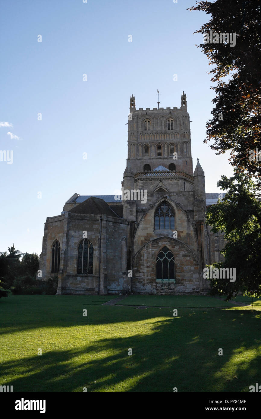 Tewkesbury Abbey Church, Gloucestershire England UK romanische Architektur, Gebäude aus dem 12. Jahrhundert Stockfoto