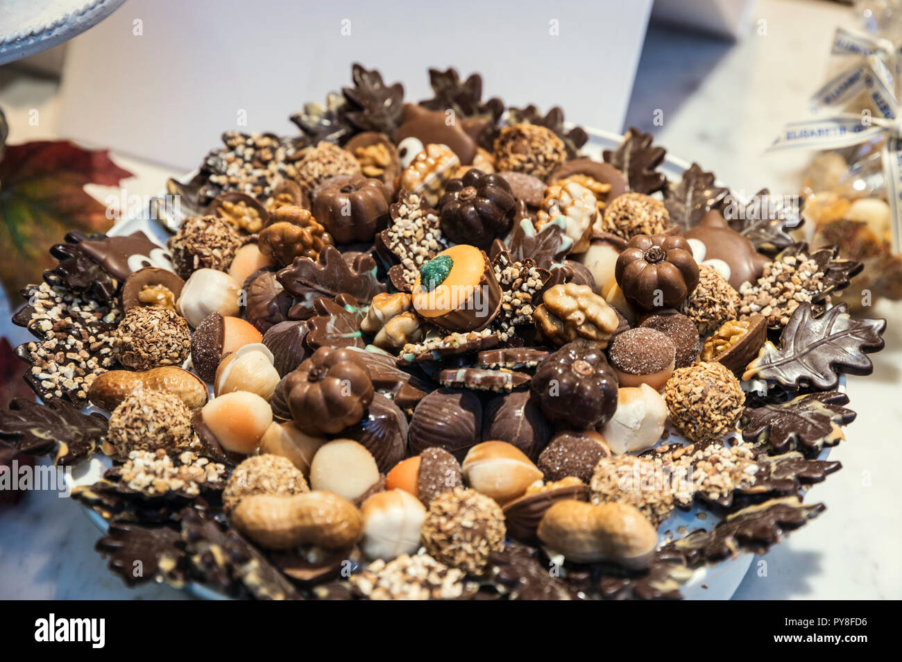 Sortiment von Chocholate in Belgischen chocholate Shop Stockfoto