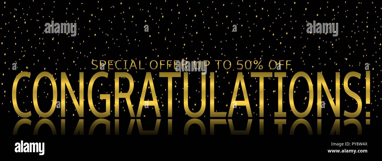 Herzlichen Glückwunsch Banner. Angebot, golden Text mit glitzert und funkelt Stock Vektor