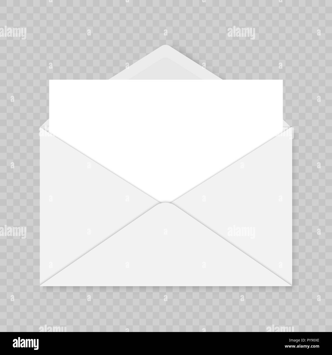 Mail Umschlag Schablone über transparenten Hintergrund. Grußkartenvorlage Stock Vektor