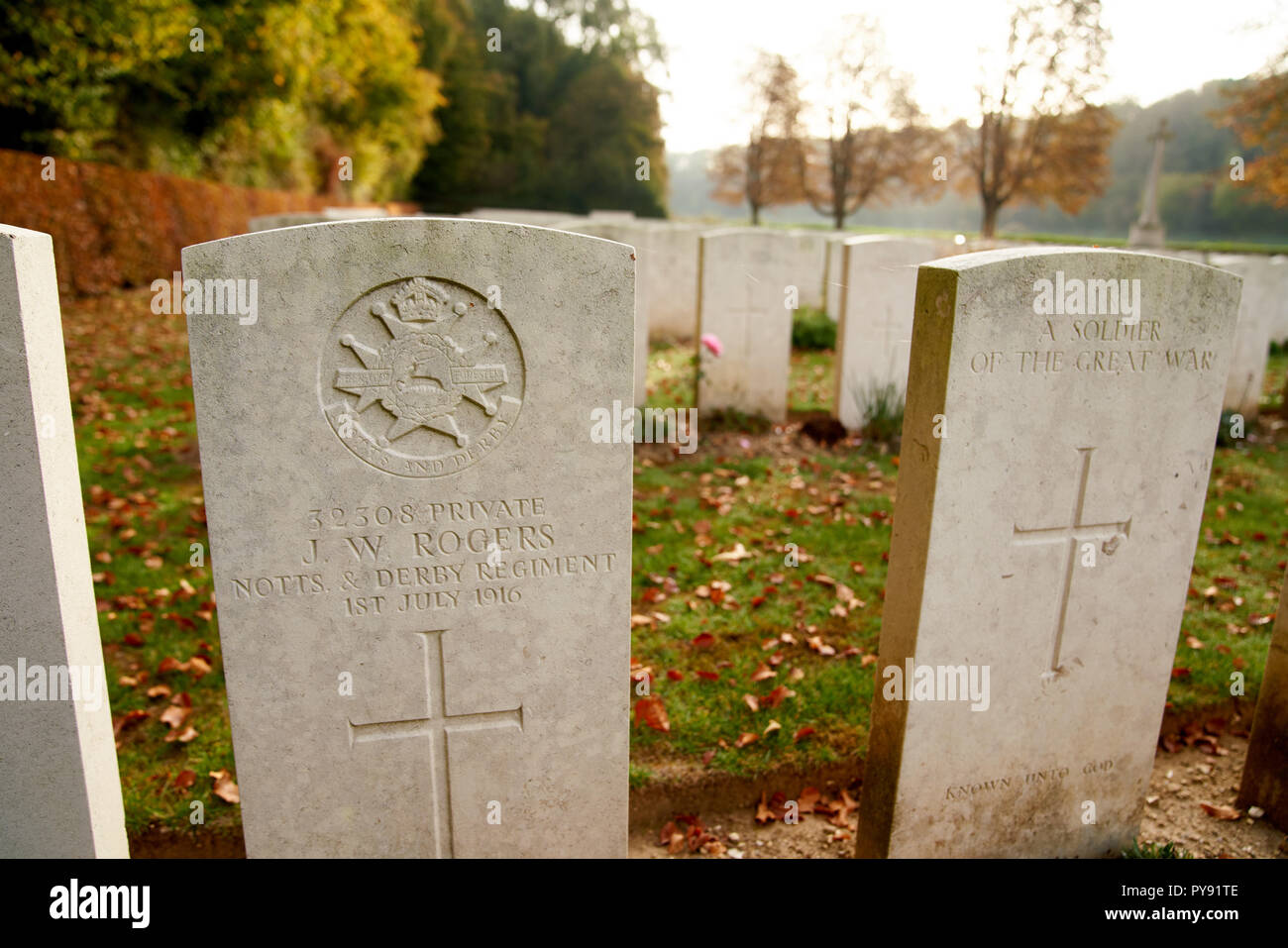 Blighty Tal Soldatenfriedhof mit viele von denen, die am 1. Juli 1916 getötet neben dem Schlachtfeld an der Somme Stockfoto