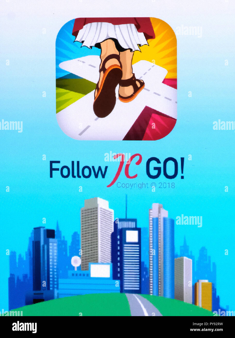 Vatikan gibt die Smartphone App' Folgen JC GEHEN!" (Jesus Christus), die fast an das Modell Pokémon Gehen identisch. Anstelle von Monster, Heiligen sind jetzt gesucht und im Vatikan Spiel erwischt. Das Spiel ist derzeit nur verfügbar in Spanisch, andere Sprachversionen werden in Kürze veröffentlicht. Foto zeigt die Login Seite des 'Folgen JC GO!' auf einem Smartphone. Stockfoto