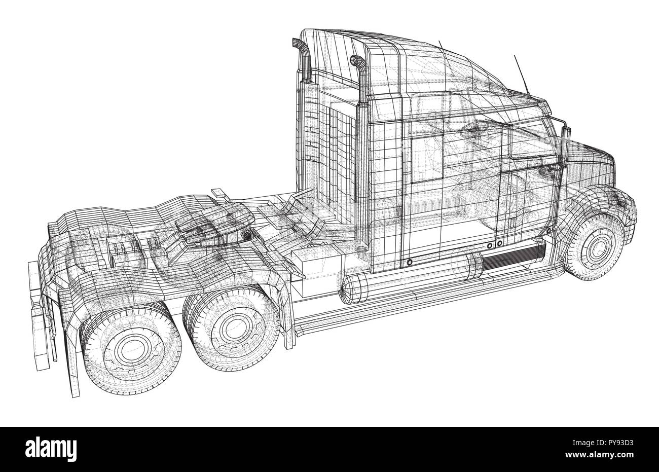 Kommerzielle Lieferung Cargo Truck Vektor für Marke und Werbung isoliert. Erstellt Abbildung der 3d. Wire-Frame Stock Vektor