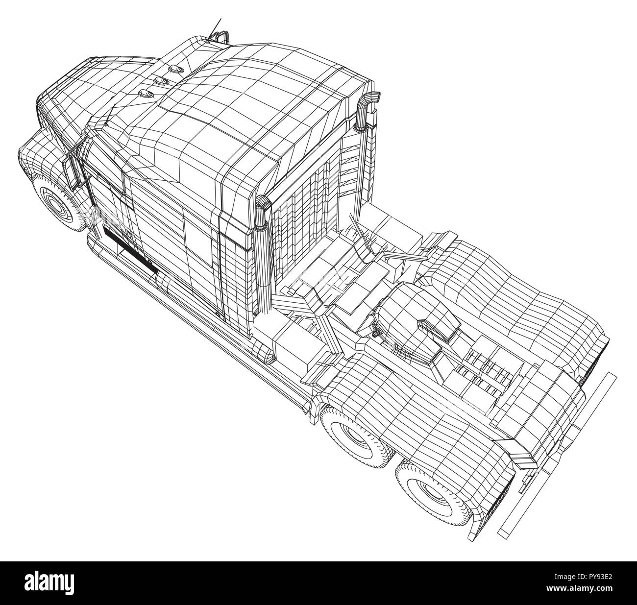 Kommerzielle cargo Lieferwagen. Isoliert. Erstellt Abbildung der 3d. Wire-Frame Stock Vektor