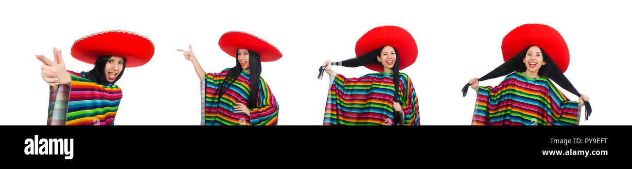 Mexikanische Frau in lustige Konzept auf weiß Stockfoto
