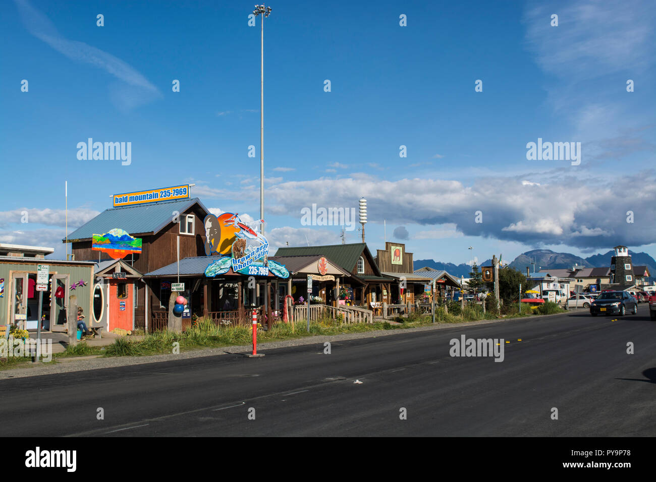 Hauptstraße Homer Spit, Homer, Kenai Fjords National Park, Alaska, USA. Stockfoto