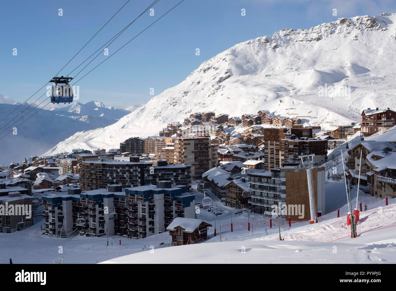 Val Thorens, Skigebiet in den Französischen Alpen, La Vanoise, Tarentaise, Savoyen Stockfoto