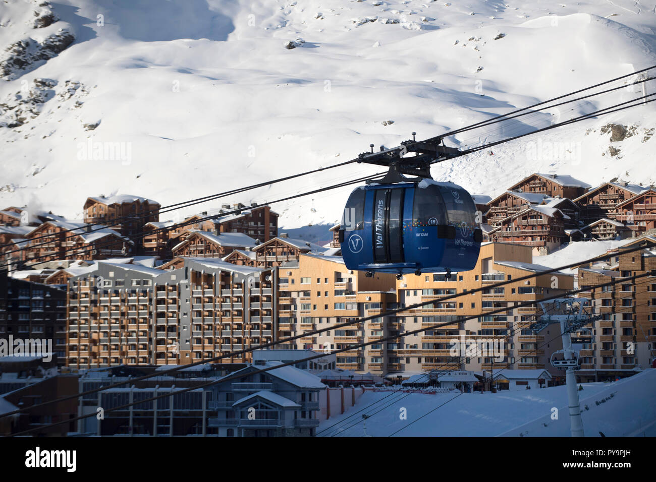 Val Thorens, Skigebiet in den Französischen Alpen, La Vanoise, Tarentaise, Savoyen Stockfoto